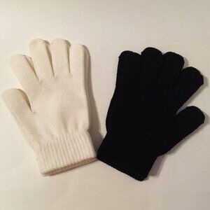 Black White Kids Gloves 2 Pair Boys Girls Children Unisex Knitted Stretch